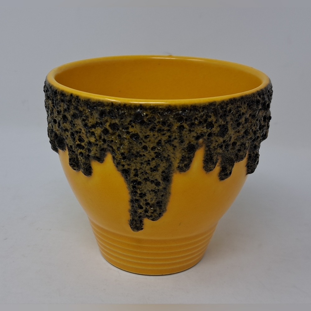 West Germany Fat Lava Flower Pot Vase MCM Mid Century Yellow Pottery Ceramics